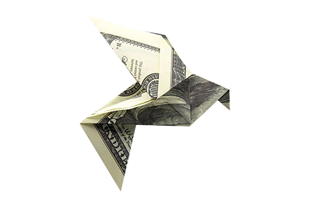 Origami bird made of dollars