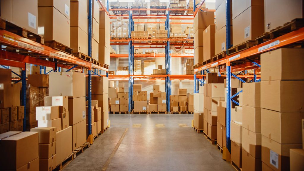 Warehouse with packages and boxes
