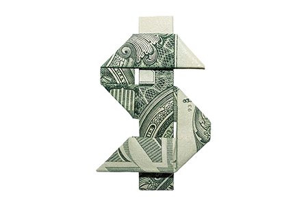 Dollar sign folded from dollar bills